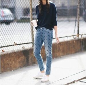 Isabel Marant Etoile Women's Blue #1501 Cotton Polka Dot Straight Jeans 44 x 29"